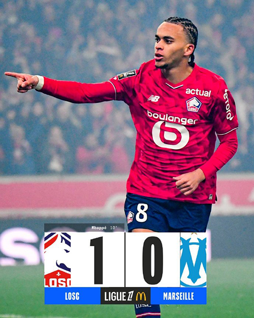 姆巴佩弟弟一剑封喉!里尔1-0马赛,主场五连胜紧追榜首